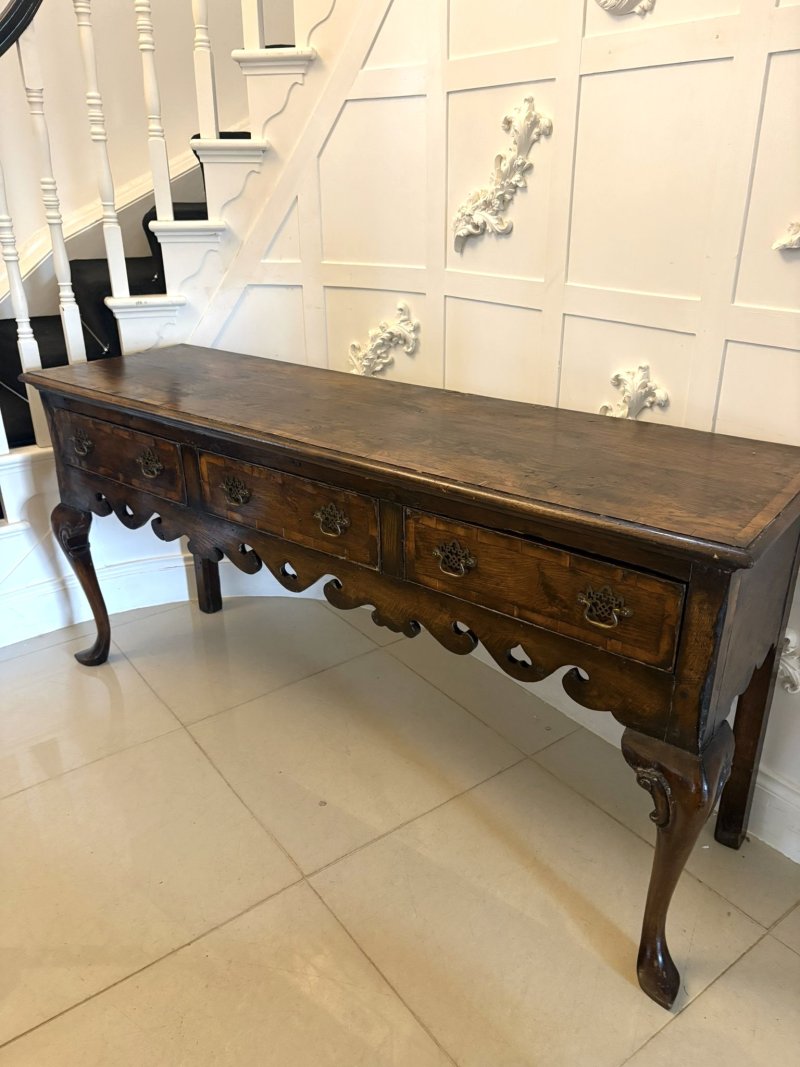 Antique Georgian Style Oak Dresser Base Sideboard Cabriole Leg Console Table - Image 9